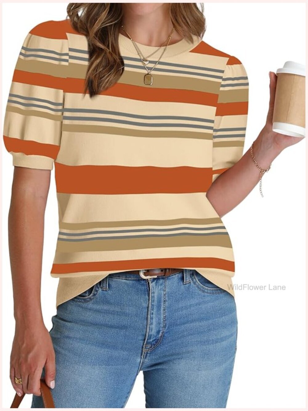 Puff Short Sleeve Sweater Business Casual Pullover Blouse Cute Knit Tops Work